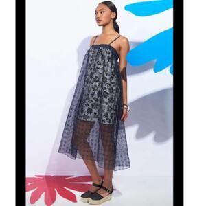 WHIT Dress Womens Small Sleeveless Blue Daisy Party Sundress Midi Floral Layered